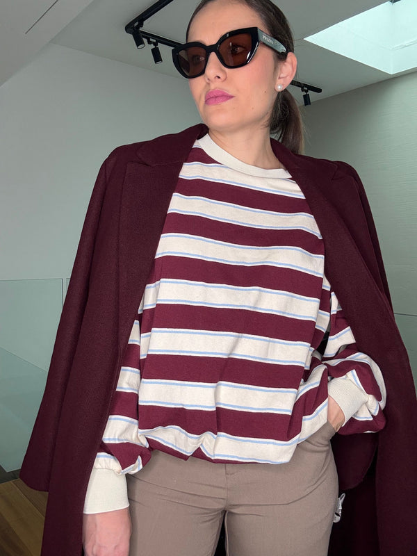 MAGLIA RIGHE LUMINA  BEIGE E BORDEAUX