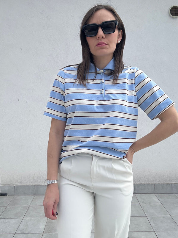 T-SHIRT DONNA A RIGHE CELESTE