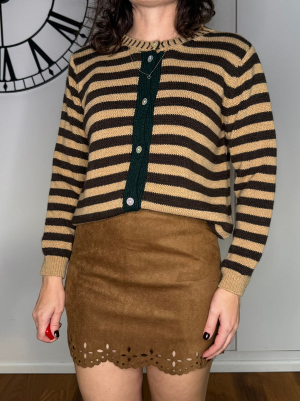 CARDIGAN A RIGHE "TRE COLORI" MARRONE/BEIGE SCURO