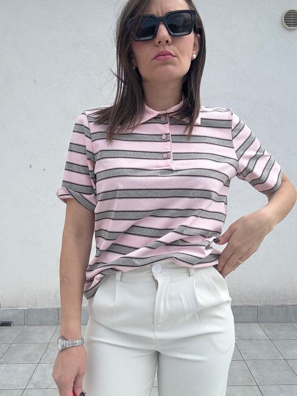 T-SHIRT DONNA A RIGHE ROSA