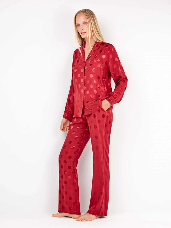 GISELA PIGIAMA DONNA A CAMICIA CON POIS ROSSO