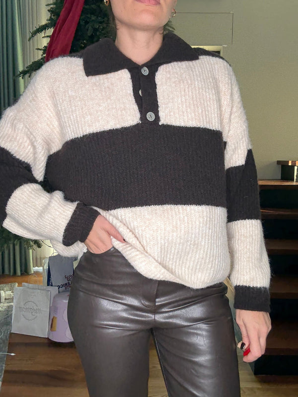 MAGLIONCINO POLO "FASCIA LARGA" BEIGE/MARRONE