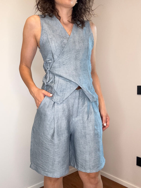 COORDINATO CON GILET CON FIOCCO AZZURRO