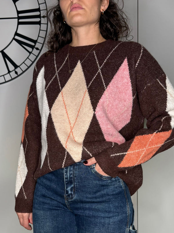 MAGLIONE "ROMBI" MARRONE