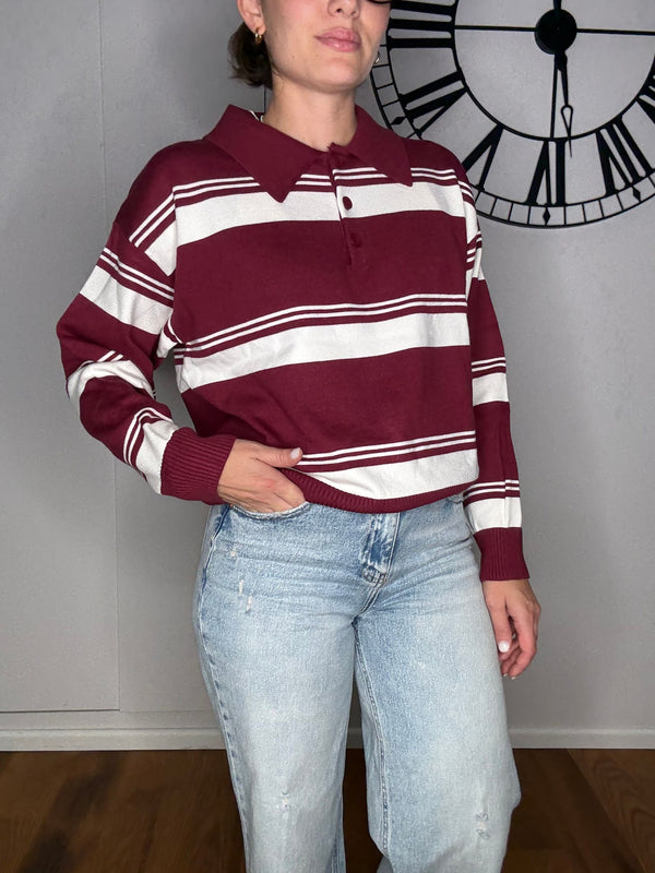 MAGLIA A POLO CON RIGHE BORGOGNA