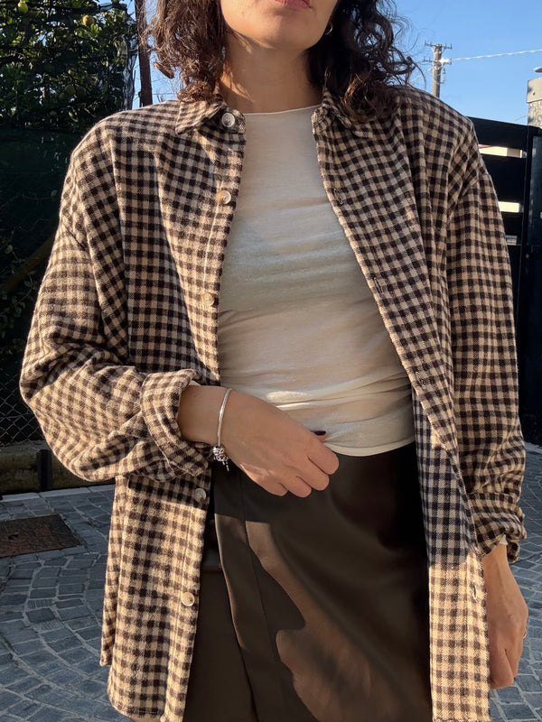 CAMICIA IN FLANELLA OVER "QUADRETTI" MARRONE