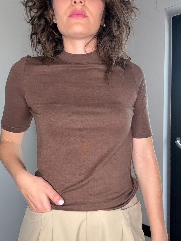 T-SHIRT BASIC TREND SEMITRASPARNTE MARRONE