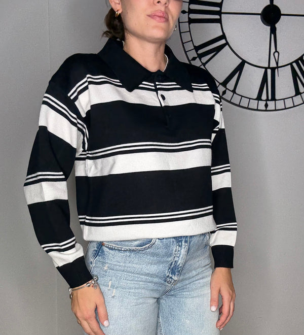 MAGLIA A POLO CON RIGHE NERA