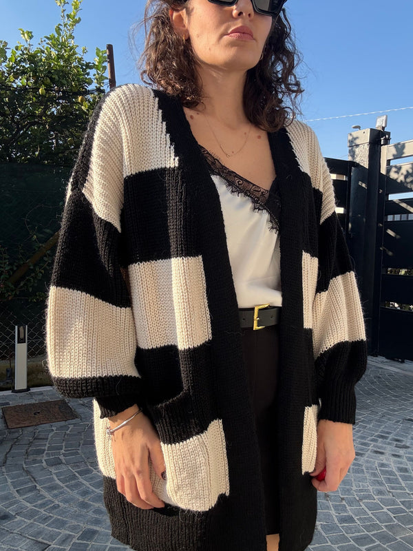 CARDIGAN MAXI "RIGHE"BIANCO/NERO