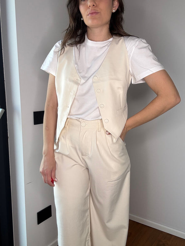 COORDINATO CON GILET "LUCIANA" PANNA