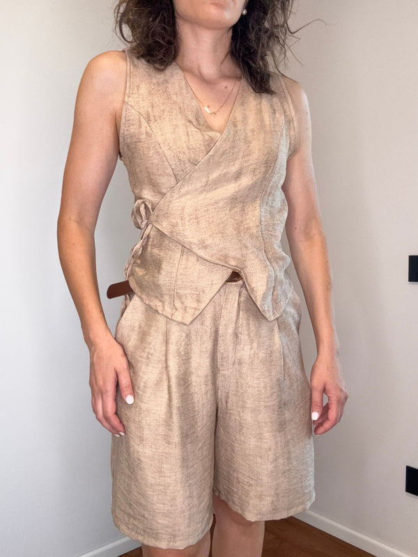 COORDINATO CON GILET CON FIOCCO BEIGE