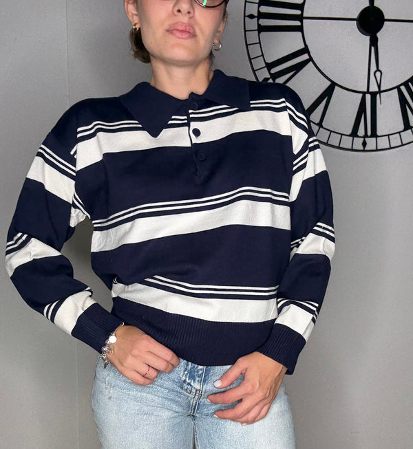 MAGLIA A POLO CON RIGHE BLU