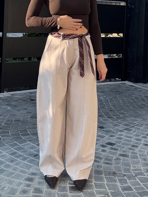 PANTALONE BALLON "CRAVATTA" EFFETTO VELLUTO BEIGE