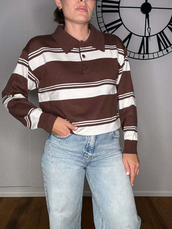 MAGLIA A POLO CON RIGHE MARRONE