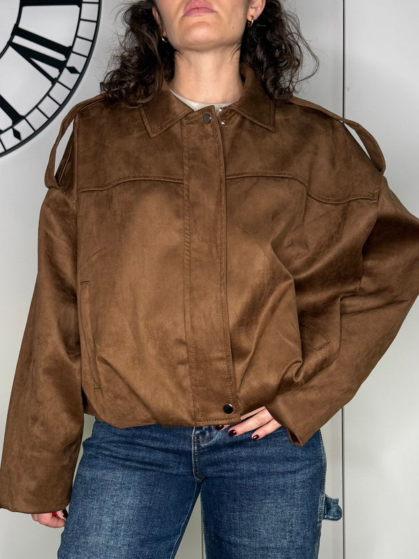 BOMBER IN CAMOSCIO MODELLO ZARA CACAO