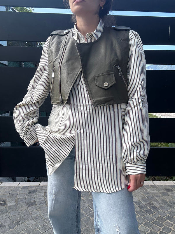 CAMICIA OVER CON GILET CROP RIGA VERDE