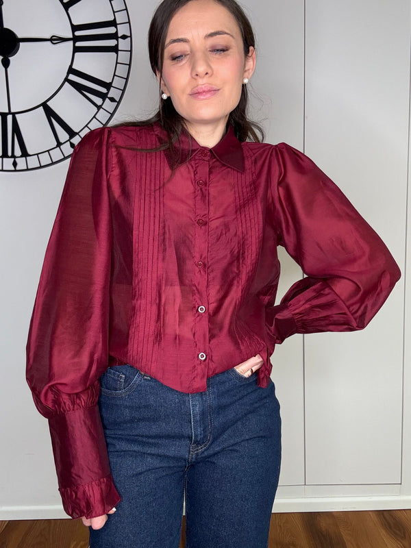 CAMICIA CON POLSONI BORDEAUX